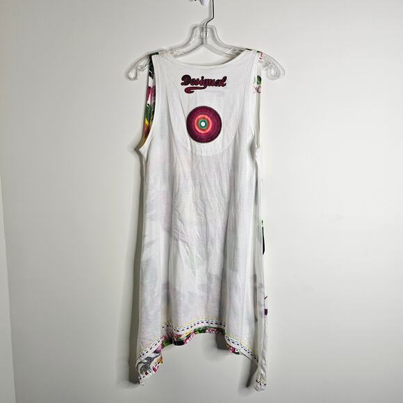 Desigual White Floral Sleeveless Asymmetrical Top Size XL - Picture 4 of 9